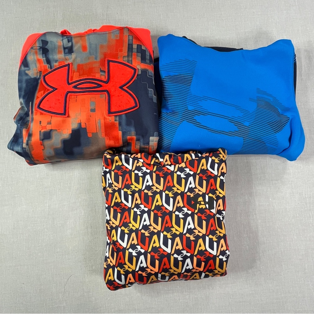 Under Armour Hoodie Lot of 3 Boys YMD YLG Blue Logo Red Camo All Over Print